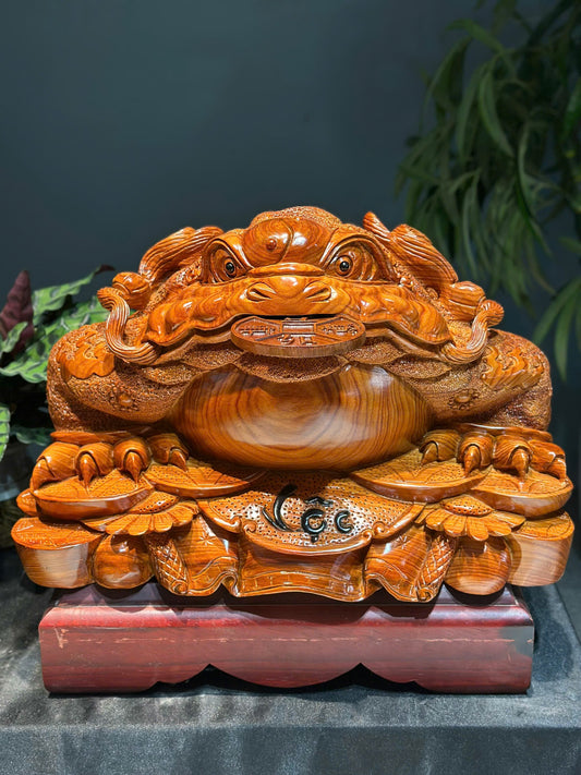 Tượng Linh Vật Thiềm Thừ Gỗ Cẩm Paodosa Nguyên Khối Cao 31cm