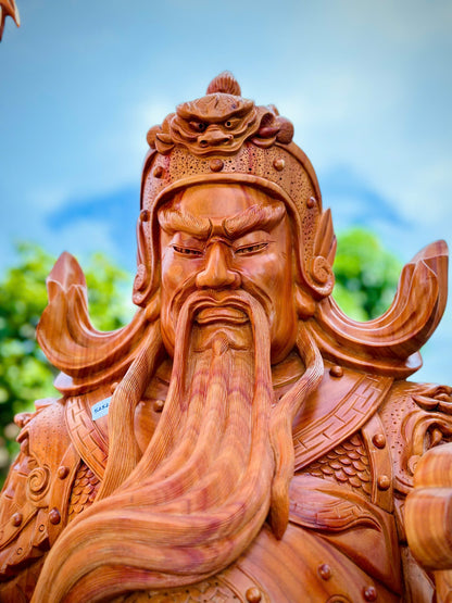 Tượng Quan Công Trấn Ải Gỗ Hương Đỏ - Hàng Đục Tay Nghệ Thuật Cao 1m8