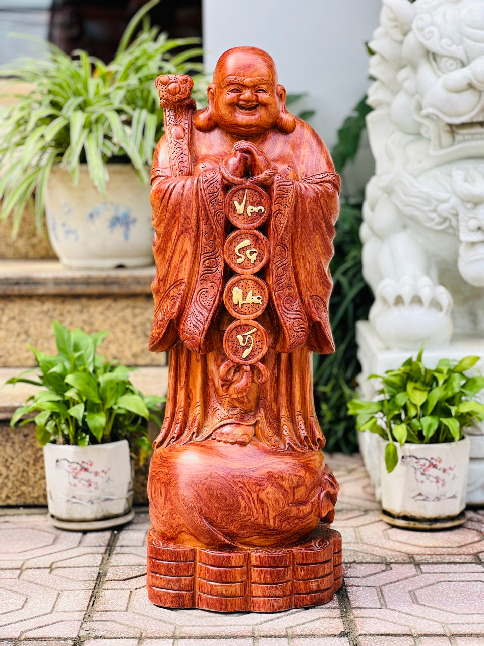 Tượng gỗ di lặc chúc phúc phong thủy cao 68cm