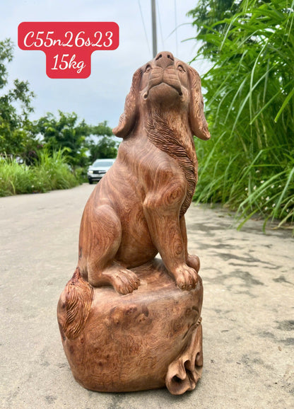 Tượng Linh Vật Chó Gỗ Hương - Cao 55cm