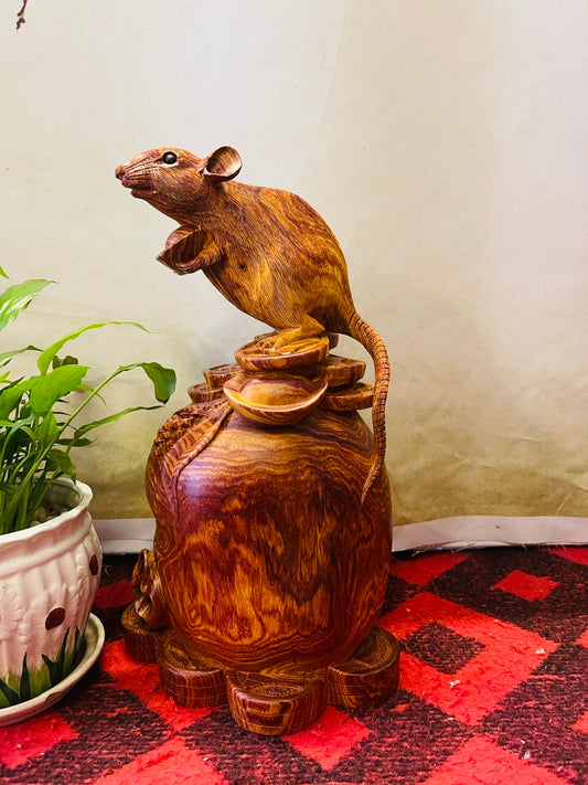 Chuột Gỗ Cẩm Tài Lộc Đứng Trấn Tài Lộc Phong Thủy Cao 36cm