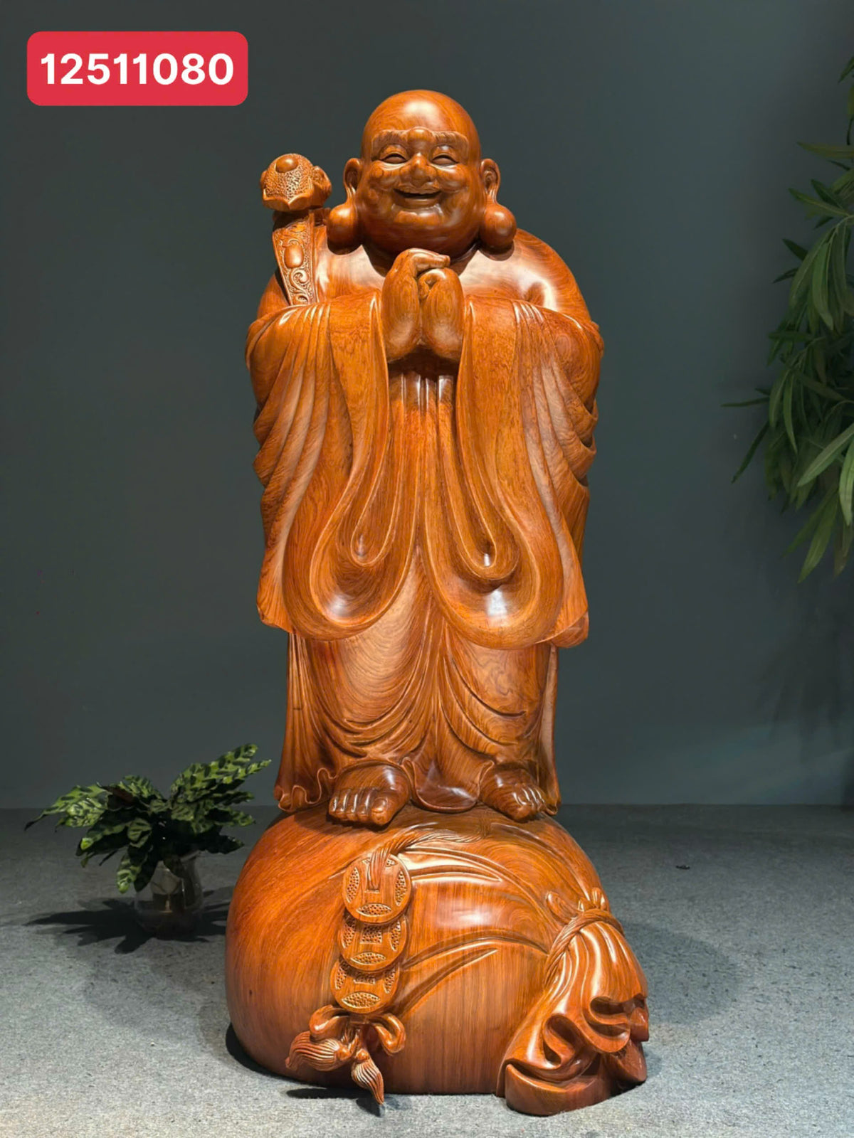 Tượng Di Lặc Chúc Phúc Gỗ Hương Đá - Cao 122cm