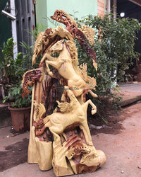 Tượng Song Mã Uyên Ương Gỗ Hương Ta