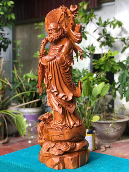 Tượng Đạt Ma Quái Hải Gỗ Bách Xanh Cao 91cm
