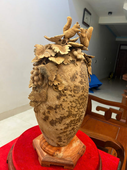 Bình Phú Quý Nho Sóc Gỗ Nu Ngọc Am -  Phong Thủy Cao 54cm