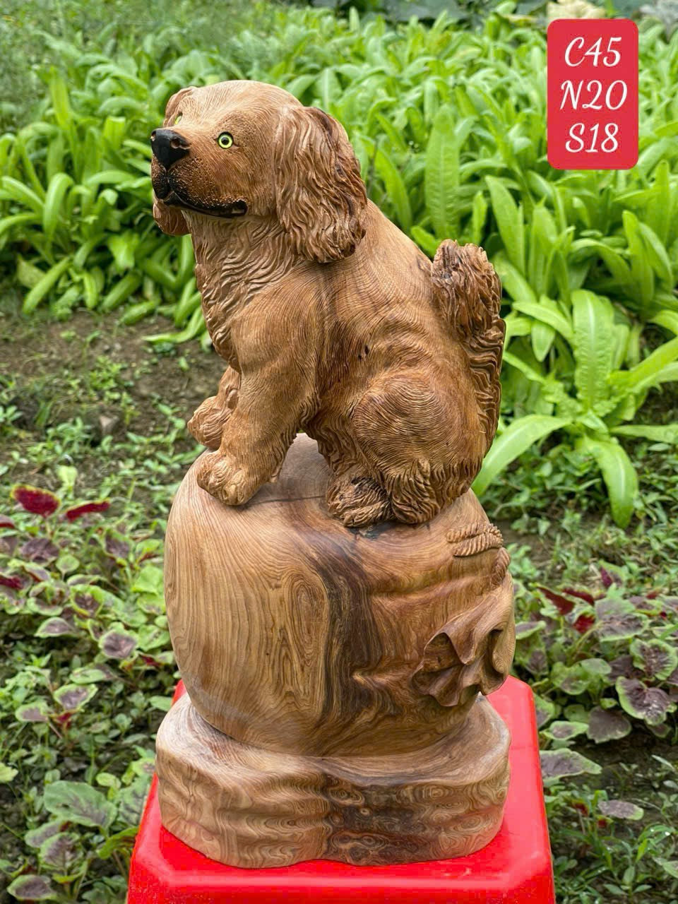 Tượng Chó Phong Thủy Gỗ Ngọc Am Cao 45