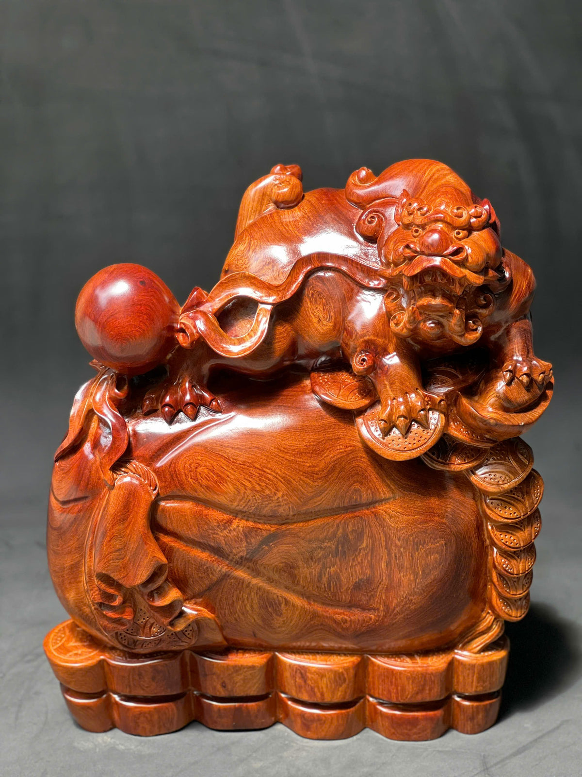 Tượng Linh Vật Phong Thủy Nghê Béo Gỗ Hương - Mang Tài Lộc, Cao 50