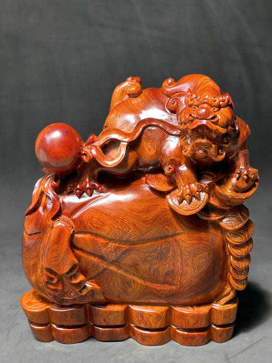 Tượng Linh Vật Phong Thủy Nghê Béo Gỗ Hương - Mang Tài Lộc, Cao 50