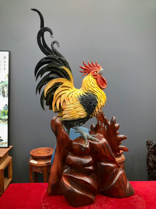 Linh Vật Gà Trống Nhất Kê Gỗ Hương Ta Sơn PU Màu Cao 75