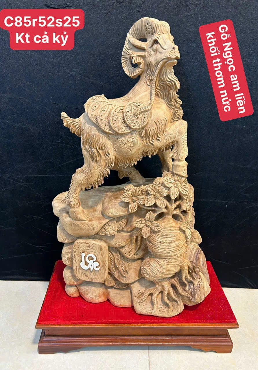 Linh Vật Dê Gỗ Ngọc Am Liền Khối - Chất Phẩm Cao Cấp Thơm Nức