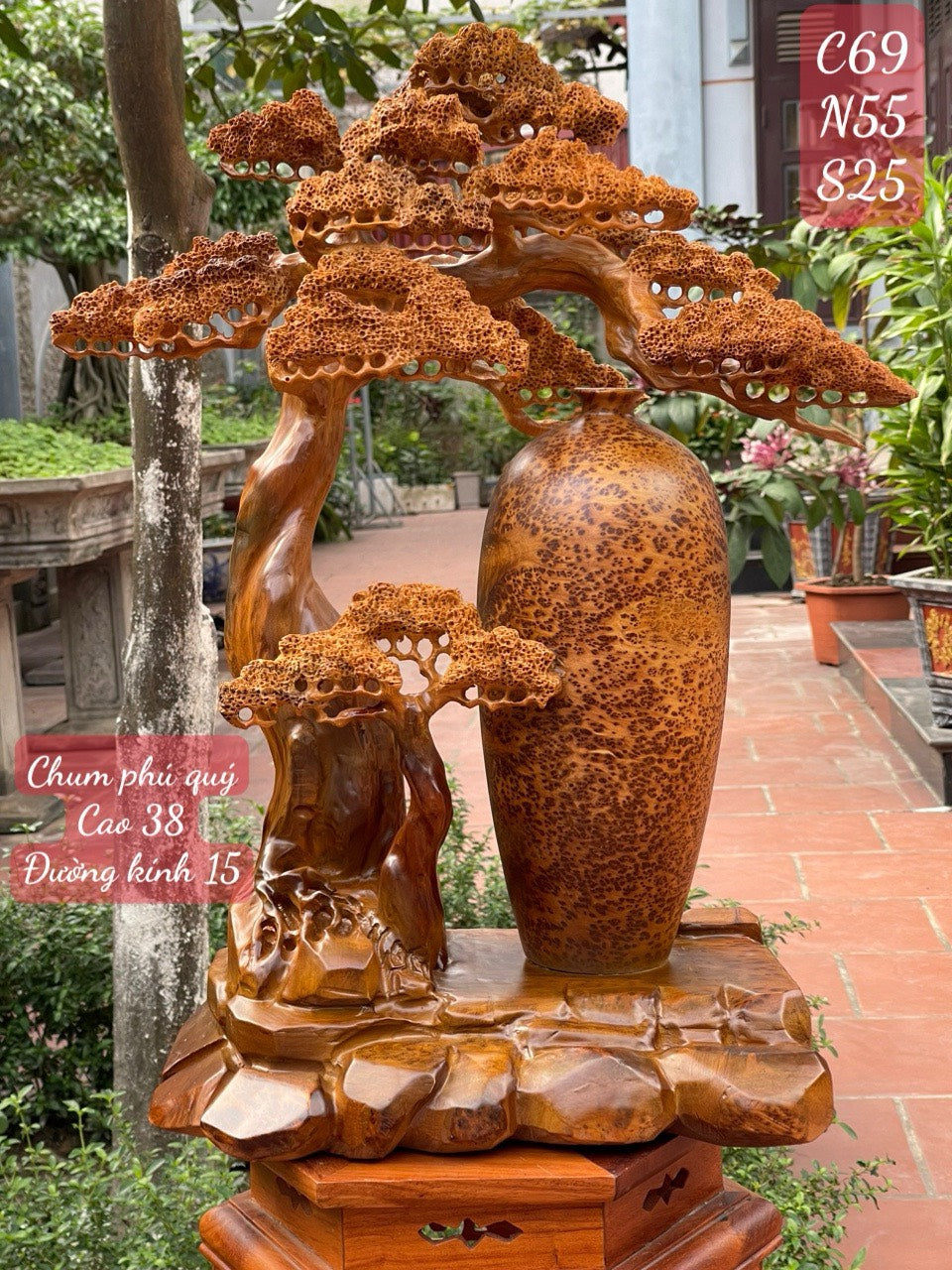 Bình chum gỗ phú quý từ gốc tùng - nu ngọc am,