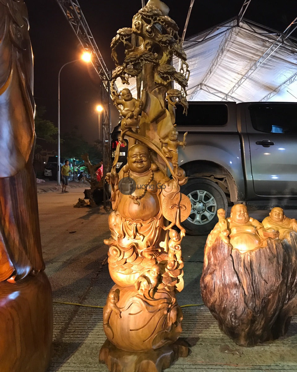 Di Lặc Ngũ Phúc Gỗ Bách Xanh