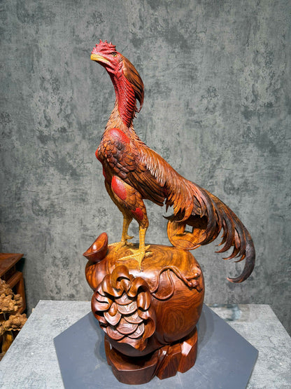 Tượng Linh Vật Gà Chọi Kê Chiến Gỗ Hương Gia Lai - Chiến Kê Đại Cát