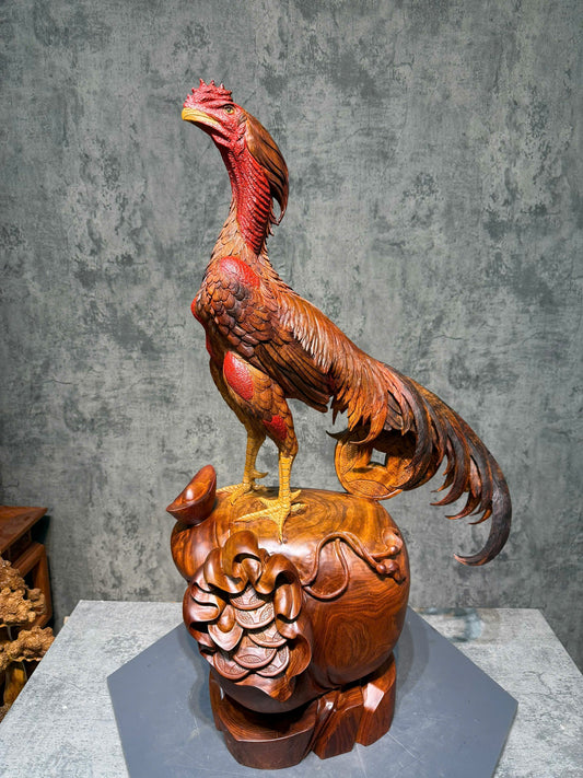 Tượng Linh Vật Gà Chọi Kê Chiến Gỗ Hương Gia Lai - Chiến Kê Đại Cát