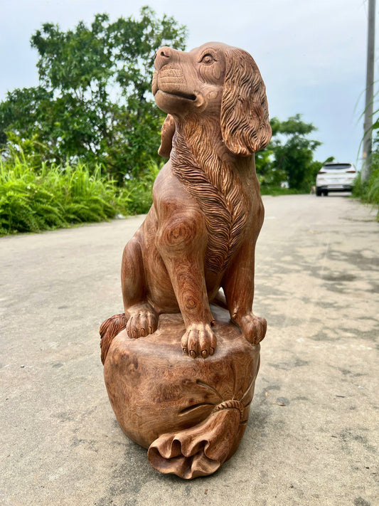 Tượng Linh Vật Chó Gỗ Hương - Cao 55cm