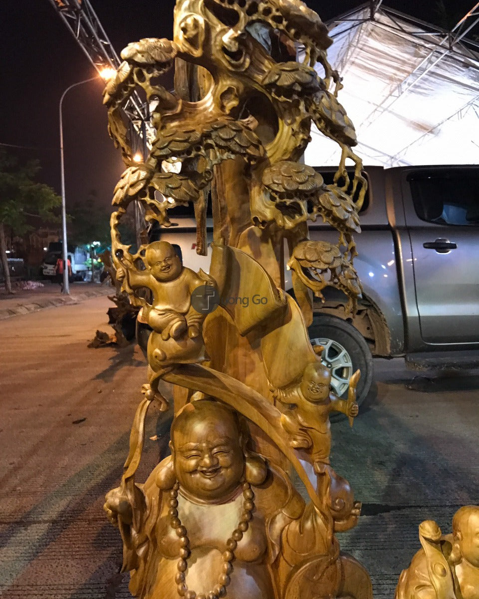 Di Lặc Ngũ Phúc Gỗ Bách Xanh