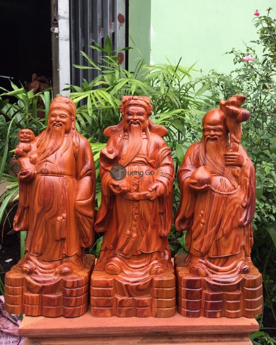 Tượng Tam Đa Phúc Lộc Thọ Gỗ Hương Cao 40