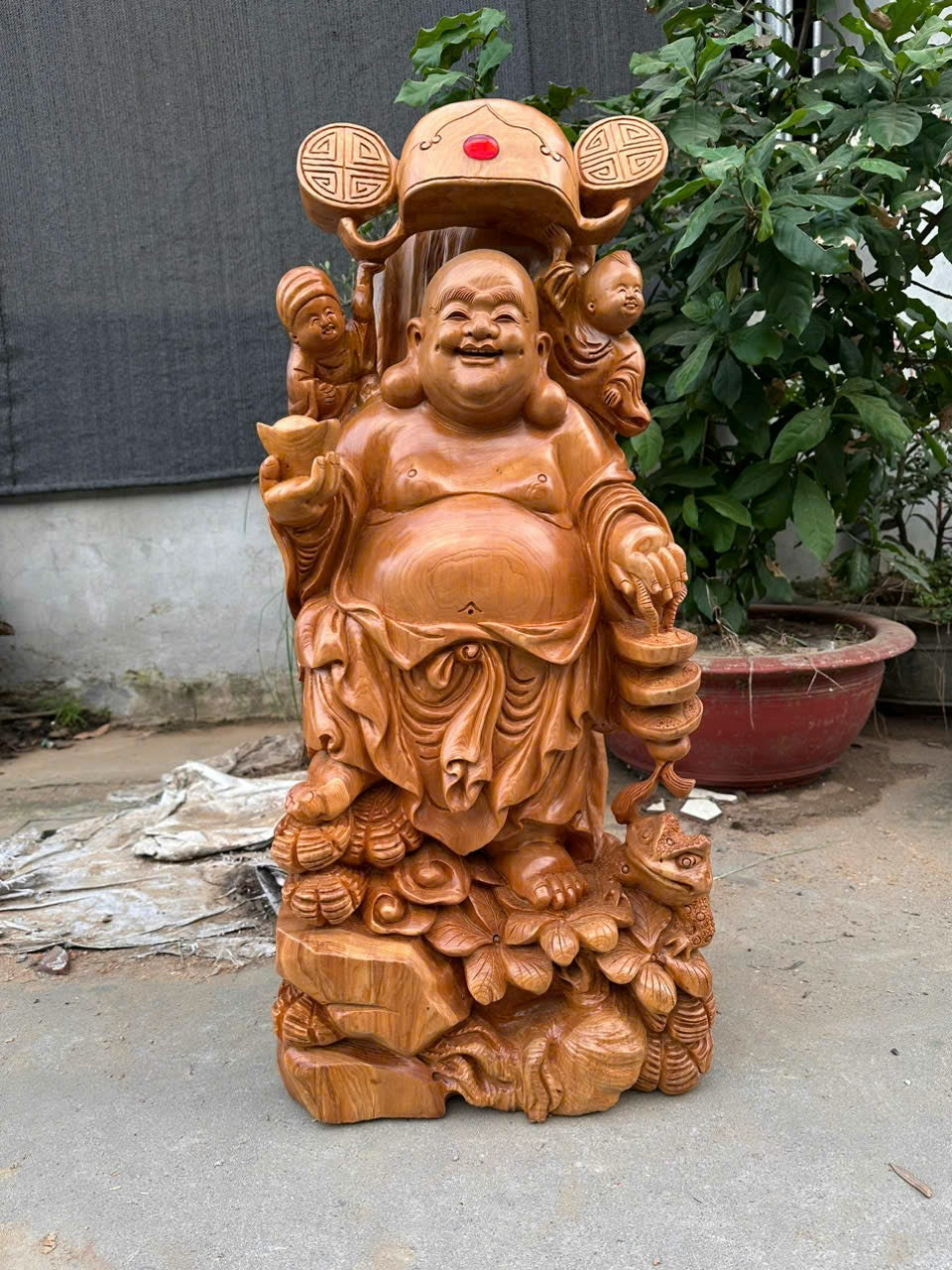 Tượng Di Lạc Đứng Sâm Trường Thọ Gỗ Ngọc Am Cao 86cm