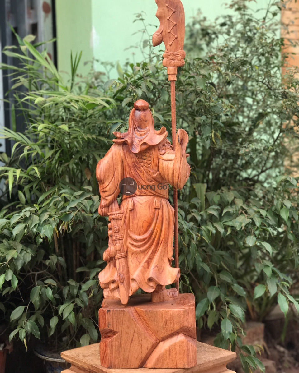 Tượng Gỗ Quan Công Chống Đao Vuốt Râu Đế Tùng