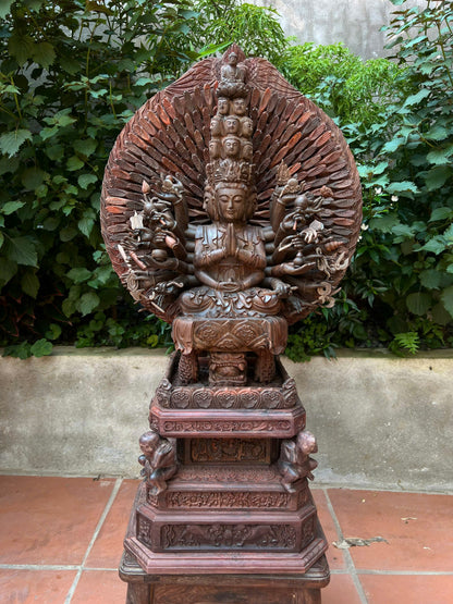 Tượng Phật Thiên Thủ Thiên Nhãn Gỗ Trắc Đen - Cao 65cm