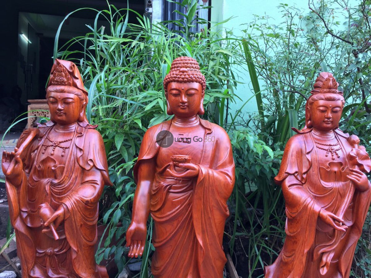 Tây Phương Tam Thánh Đứng Đài Sen Cao 60cm