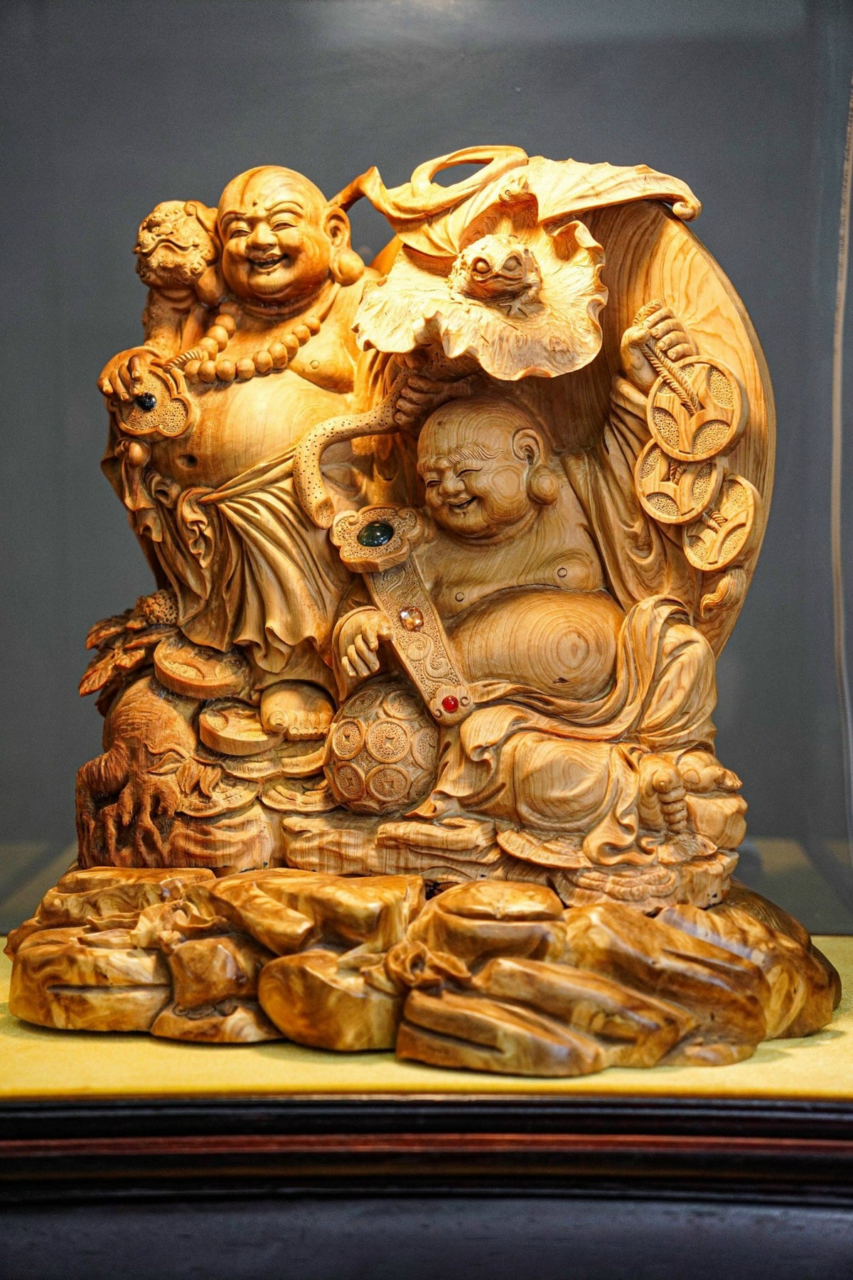 Tượng Gỗ Di Lặc Song Phúc Hoàng Đàn Tuyết Lạng Sơn Cao 31cm