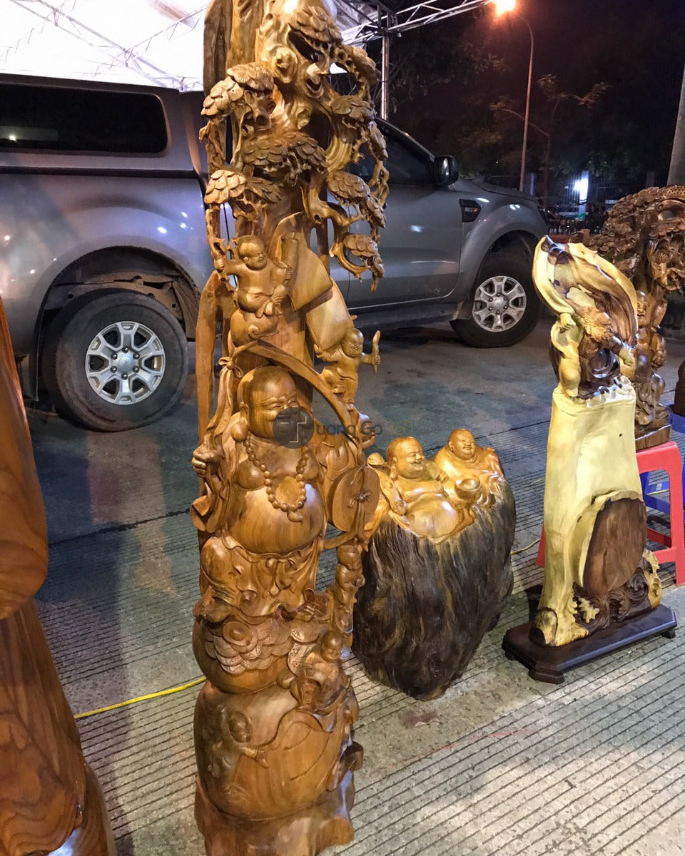 Di Lặc Ngũ Phúc Gỗ Bách Xanh