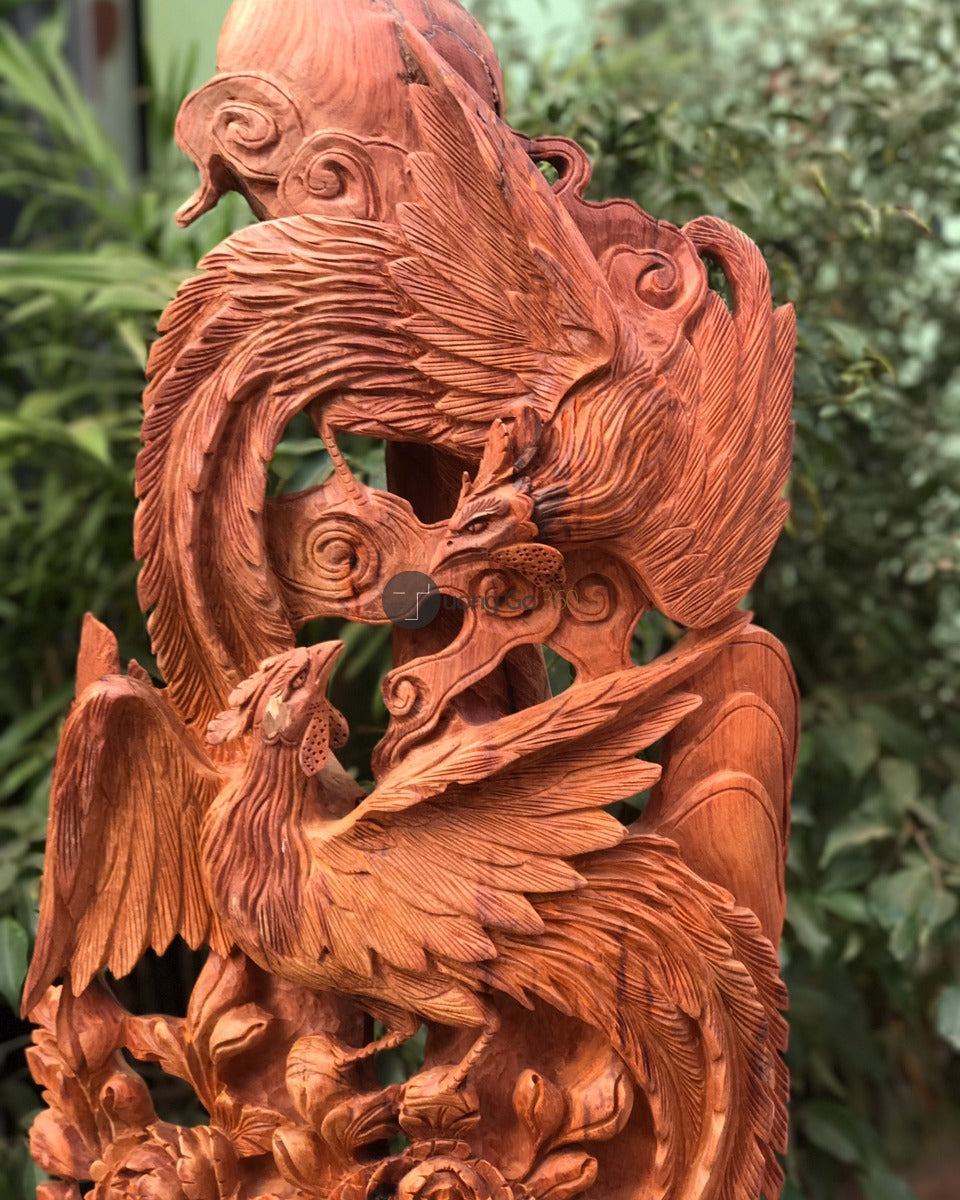 Tượng Song Phượng Uyên Ương Gỗ Hương