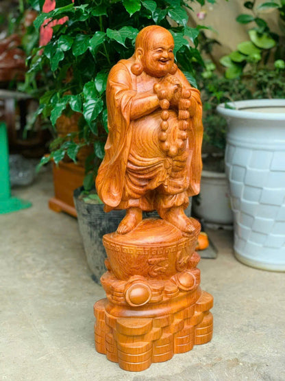 Tượng Di Lặc Đứng Thỏi Vàng Chúc Phúc Gỗ Hương Đá Chiều Cao 60cm