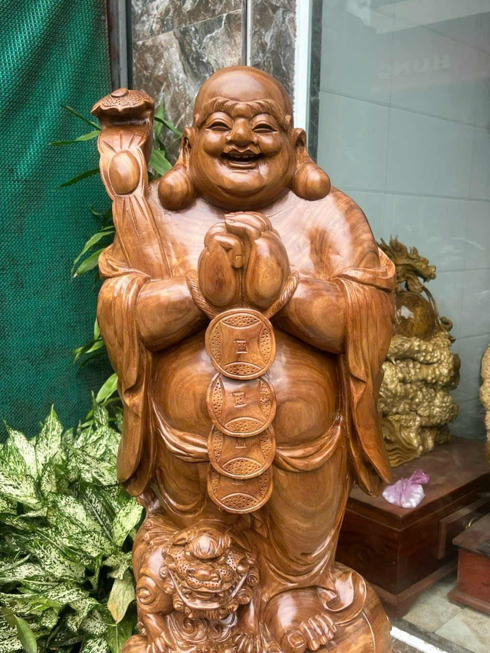 Tượng Cụ Di Lặc Chúc Phúc Cưỡi Nghê Chúc Phúc Cao 90cm