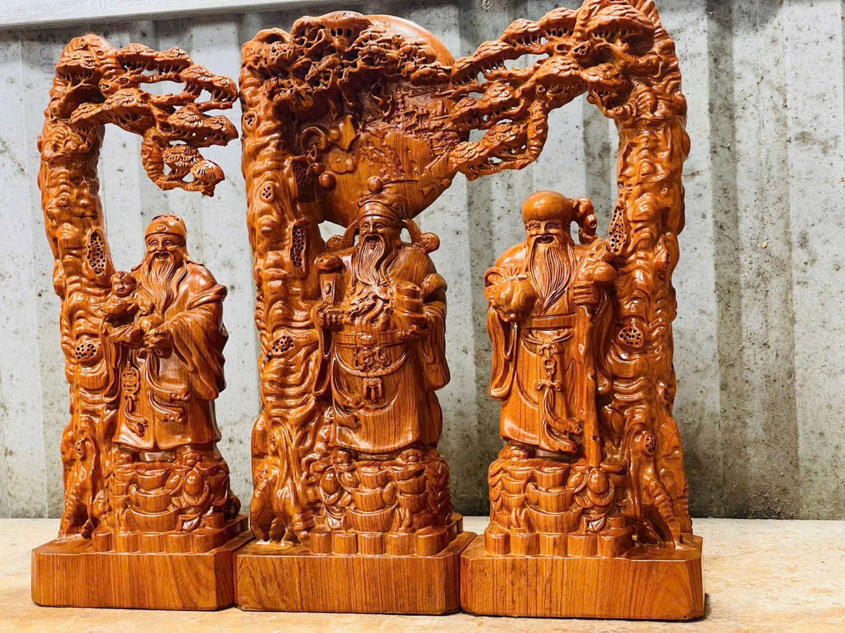 Tượng gỗ Tam Đa ngự gốc tùng - Hương Vân