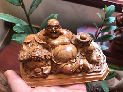 Di Lặc Ngồi Bưng Thỏi Vàng Gỗ Sưa Đỏ