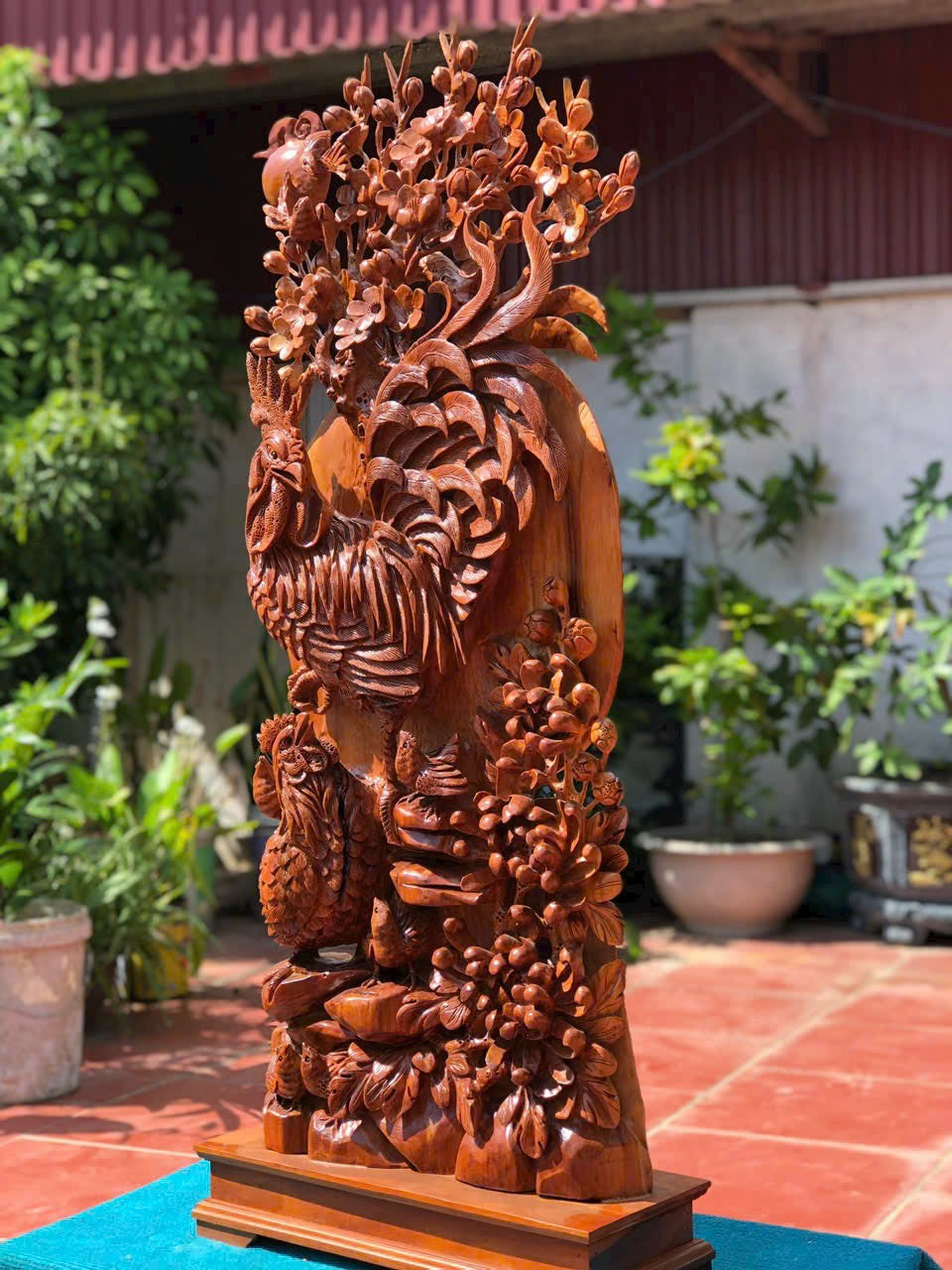 Gia Đình Gà Gỗ Phù Dung Ngọc Am - Cao Cấp Cao 112cm