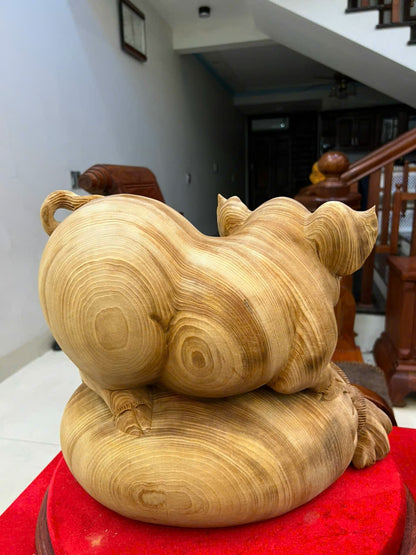 Tượng Linh Vật Heo Gỗ Ngọc Am - Mẫu To Ngang 37cm