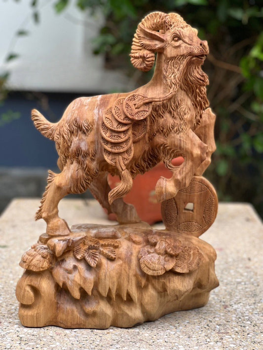 Tượng Dê Tài Lộc Gỗ Ngọc Am Lên Tuyết - Nhất Dương Tài Lộc