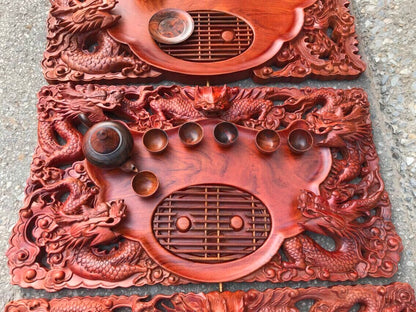 Khay Trà Chạm Ngũ Rồng - Gỗ Hương