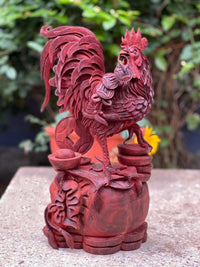 Tượng Gà Đứng Bao Tiền Tài Lộc - Gỗ Quý Vương Mộc Tử Đàn Tím