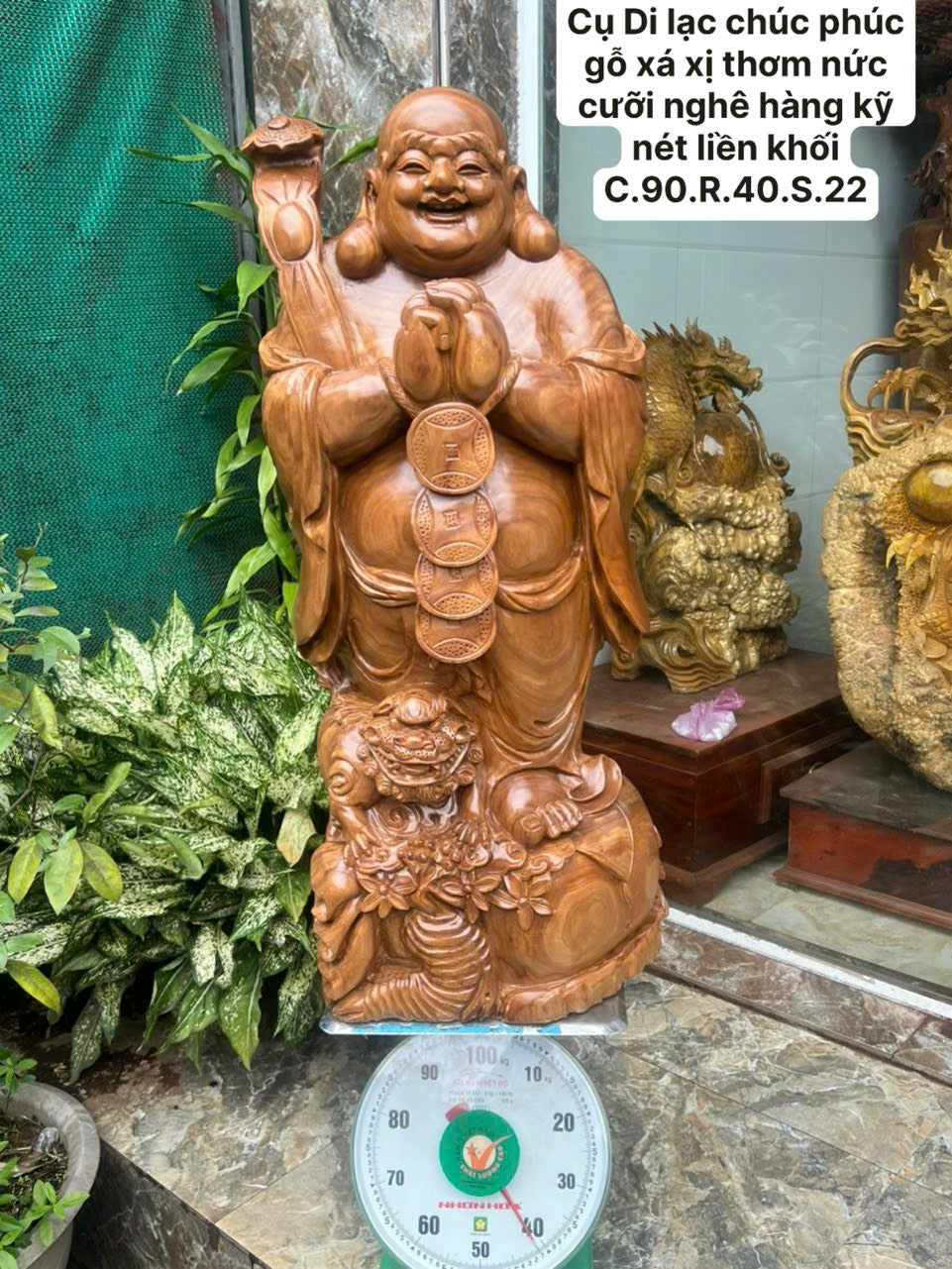 Tượng Cụ Di Lặc Chúc Phúc Cưỡi Nghê Chúc Phúc Cao 90cm