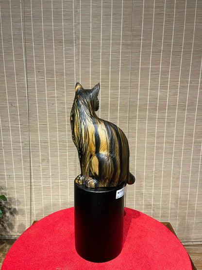 Tượng Linh Vật Con  Mèo Trang Trí Gỗ Mun Hoa Cao 41cm