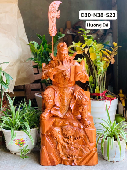 Tượng Gỗ Quan Công Ngồi Đọc Sách Cao 80cm Dế Chạm Tùng