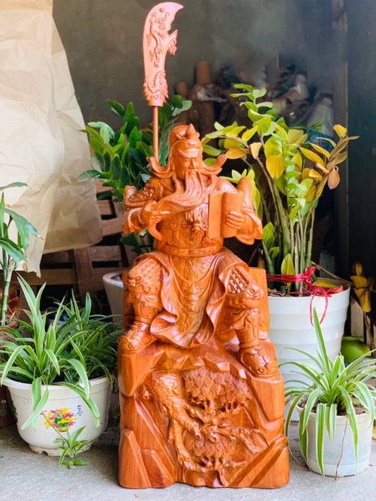Tượng Gỗ Quan Công Ngồi Đọc Sách Cao 80cm Dế Chạm Tùng