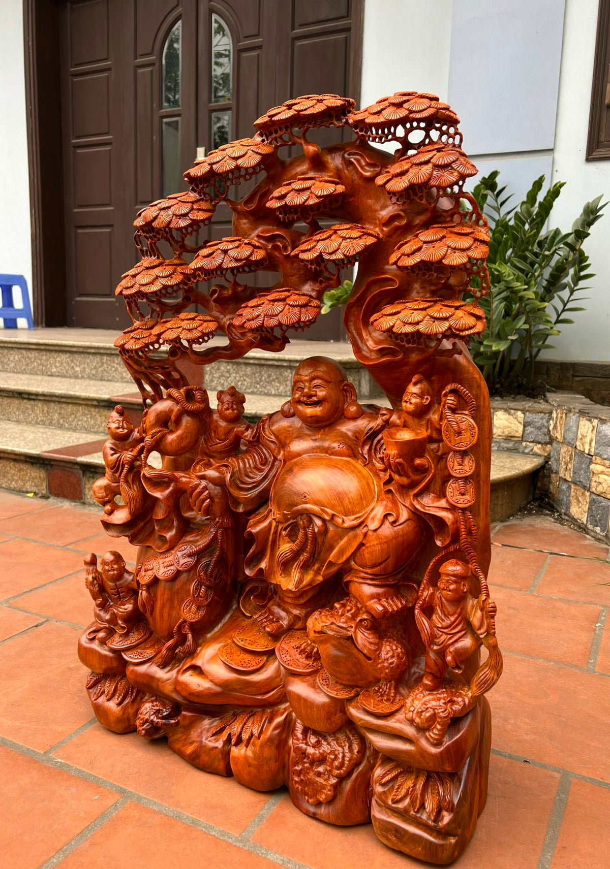 Tượng Di Lặc Ngũ Phúc Gỗ Hương Ta Cao 85