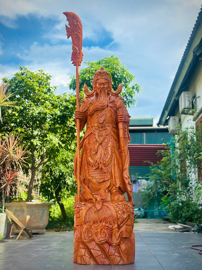 Tượng Quan Công Trấn Ải Gỗ Hương Đỏ - Hàng Đục Tay Nghệ Thuật Cao 1m8