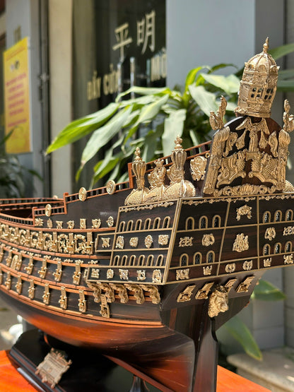 Thuyền Buồm Mô Hình Gỗ Mun Hoa Ngang 86