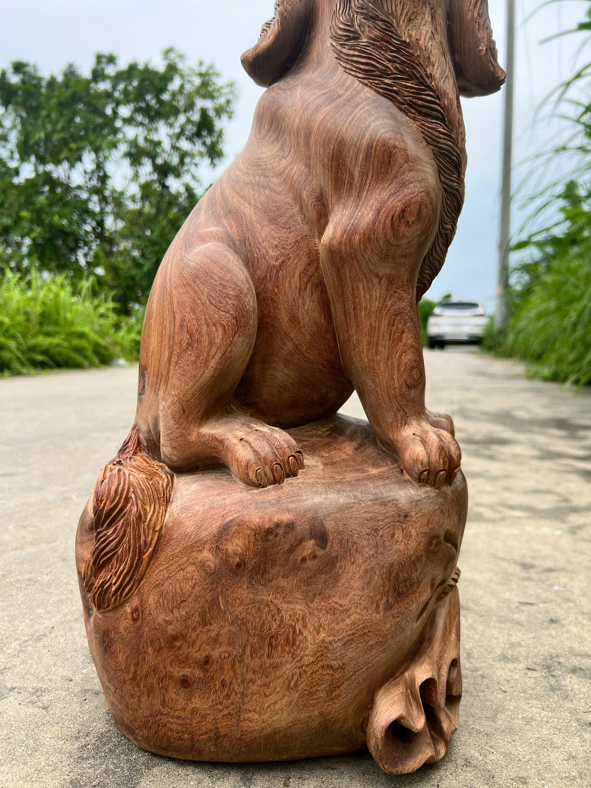 Tượng Linh Vật Chó Gỗ Hương - Cao 55cm