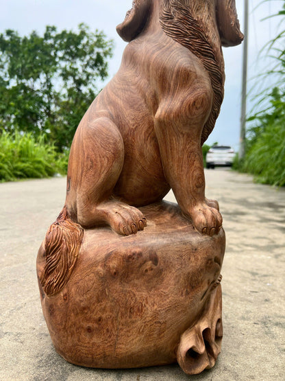 Tượng Linh Vật Chó Gỗ Hương - Cao 55cm