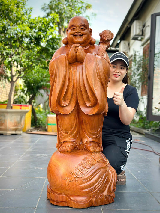 Tượng Di Lặc Chúc Phúc Gỗ Hương Đá - Cao 1m25