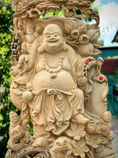 Tượng Di Lặc Tam Phúc Gỗ Ngọc Am - Hàng Mộc Nguyên Khối, Siêu Thơm