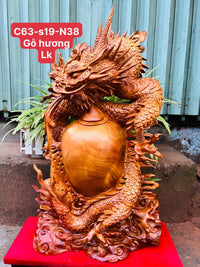 Tượng Nhất Long Trấn Chum Phong Thủy Gỗ Hương Cao 63cm