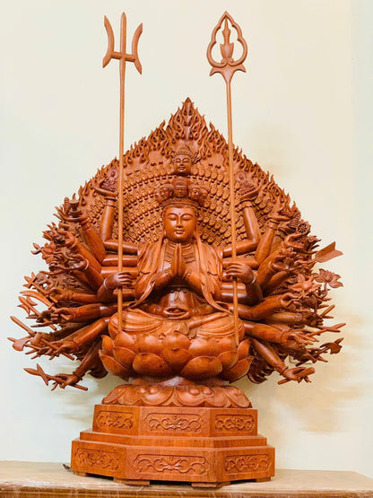 Tượng Phật Thiên Thủ Thiên Nhãn Gỗ Hương Đá - Cao 107cm